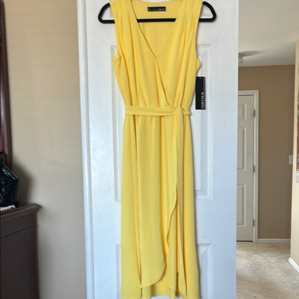 Chetta B Yellow Asymmetrical Wrap Dress   Sz 6